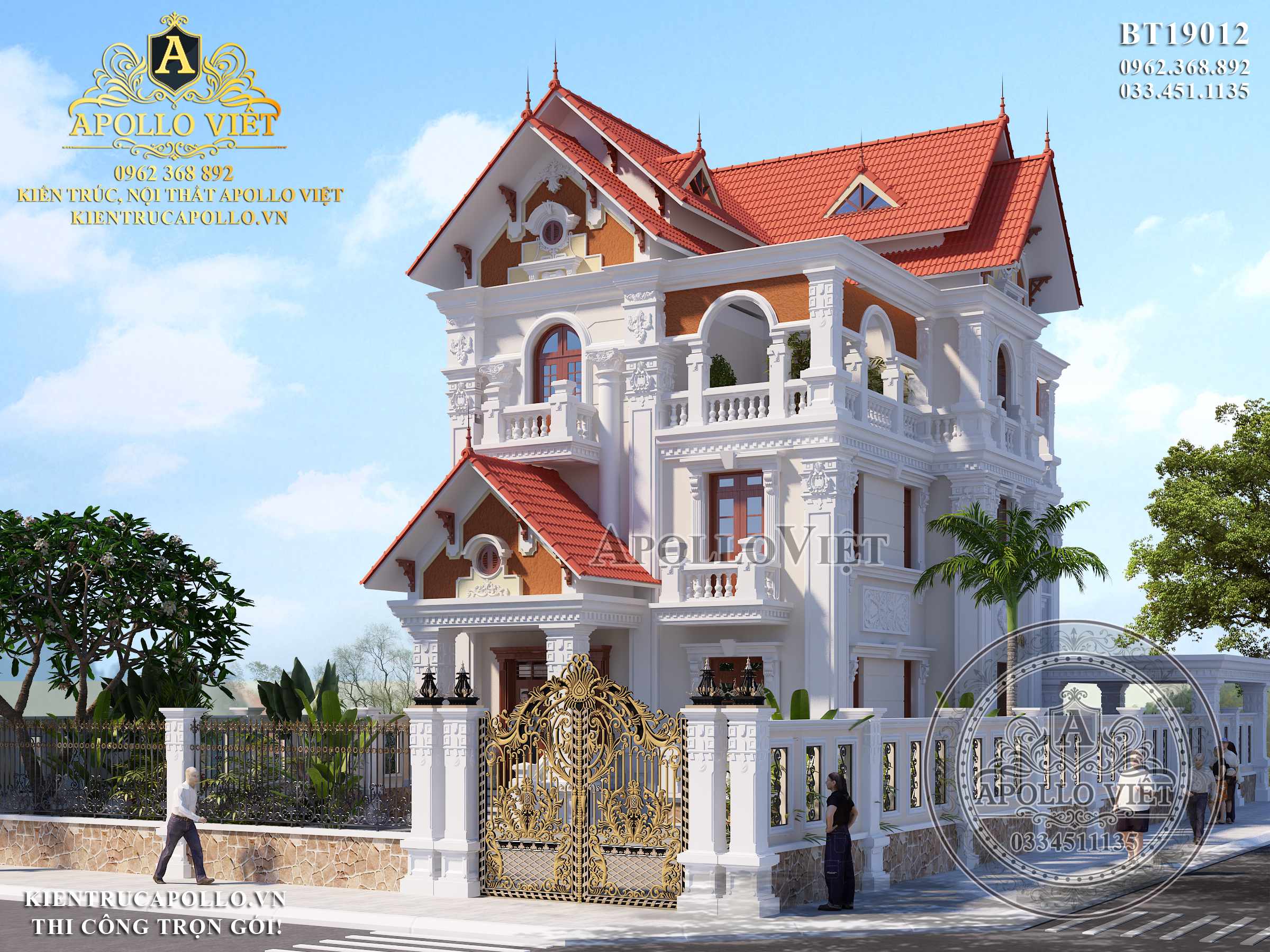 Thiết kế biệt thự đẹp 3 tầng mái Thái  BT 31052  KataHome
