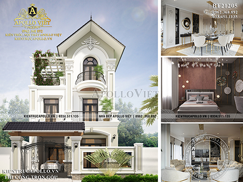 Trọn bộ Biệt thự mái Thái 3 tầng Tân cổ điển lạ mắt BT21205