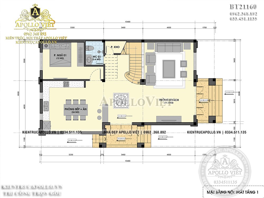 Mẫu thiết kế Nhà mái Thái 1 tầng 3 phòng ngủ 150m2 cực chất